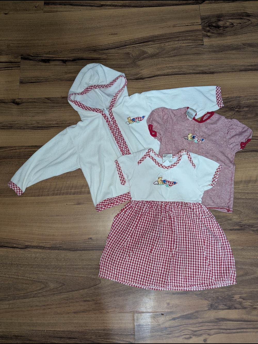 Vintage Disney Classic Pooh 3T Matching Gingham Outfit Set Hoodie Dress Shirt